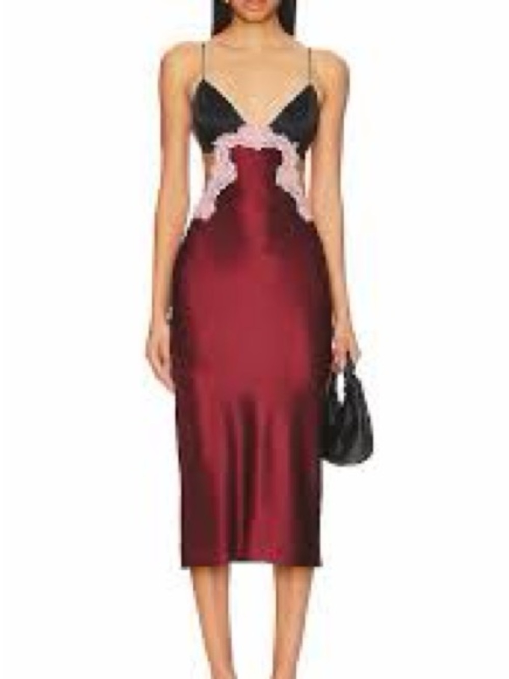 Genuinely Silk Slip Dress with Pink Lace Trim in Burgundy and Black